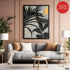 Black & Gold Abstract Tropical Design | Abstract Floral Artwork #00276 - Prime Décor