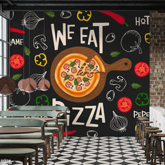 We Eat Pizza Typography With Colorful Artwork | Restaurant Wallpaper Mural