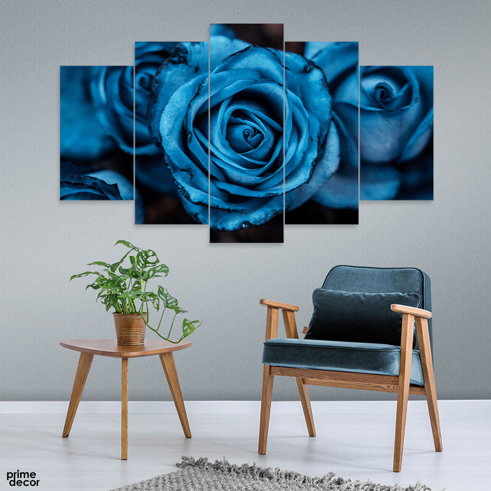 Beautiful Abstract Blue Flower (5 Panel) Floral Wall Art - Prime Décor
