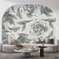 B&W Roses Line Art Style Design | Floral Wallpaper Mural - Prime Décor