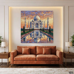 Taj Mahal at Sunset Knife Work Digital Painting (Single Panel) Square Wall Art