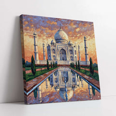 Taj Mahal at Sunset Knife Work Digital Painting (Single Panel) Square Wall Art