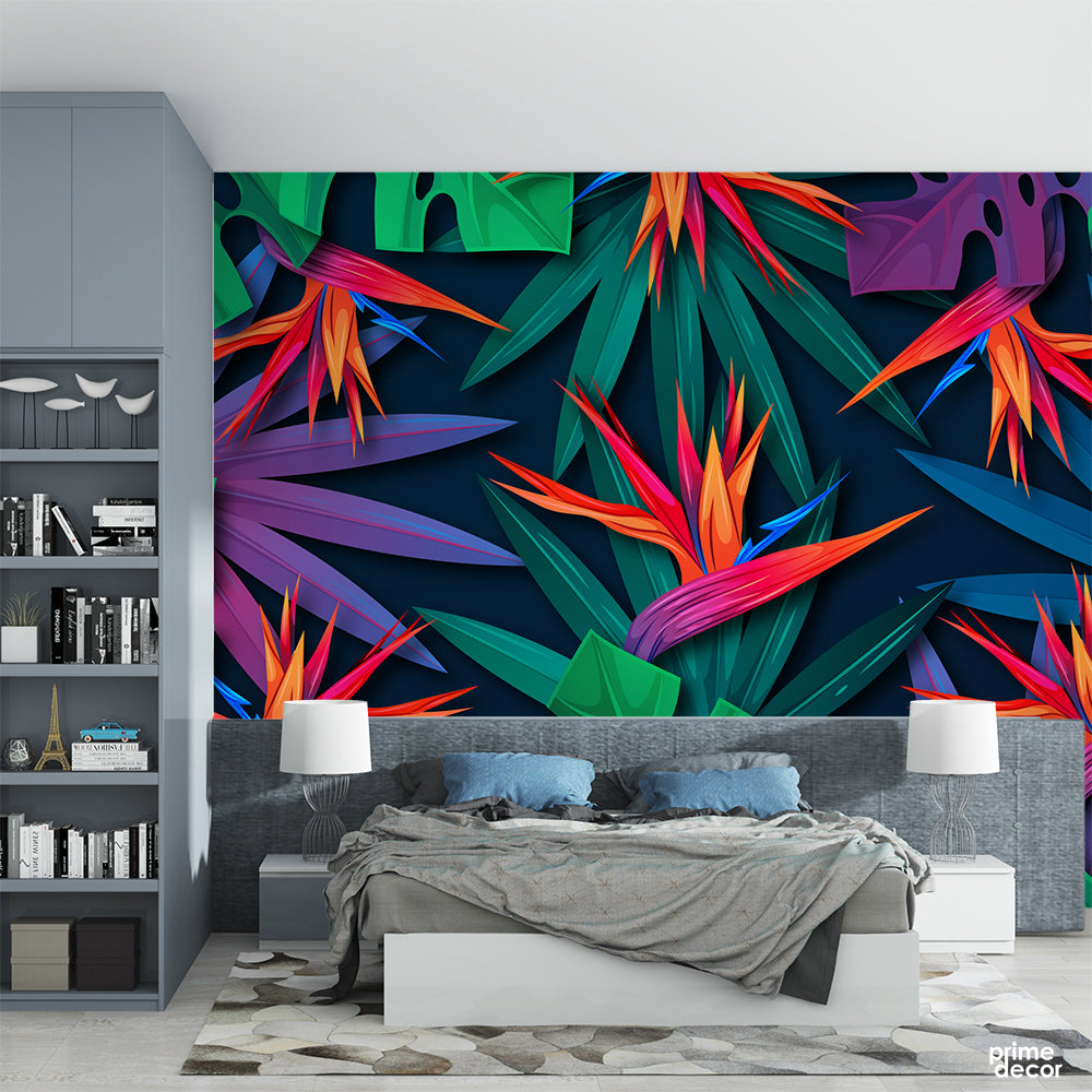 Natural Background with Tropical Flowers | Floral Wallpaper Mural - Prime Décor