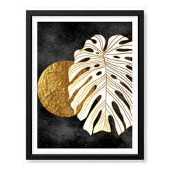 Gold & white Abstract Floral Design Over Black Background | Abstract Floral Artwork #00288 - Prime Décor