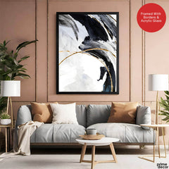 Black & Gold Abstract Office Design Over White Background | Abstract Office Artwork #00289 - Prime Décor