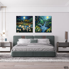Van Gogh Inspired River Flowing At Midnight (2 Panel) Digital Wall Art - Prime Décor