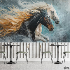 Abstract Black & White Running Horses Artwork | Animal Wallpaper Mural