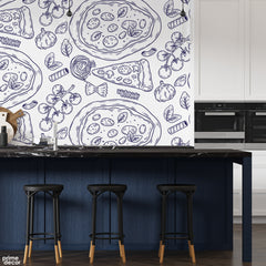 Abstract Pencil Artwork Of Pizza & Food | Restaurant Wallpaper Mural