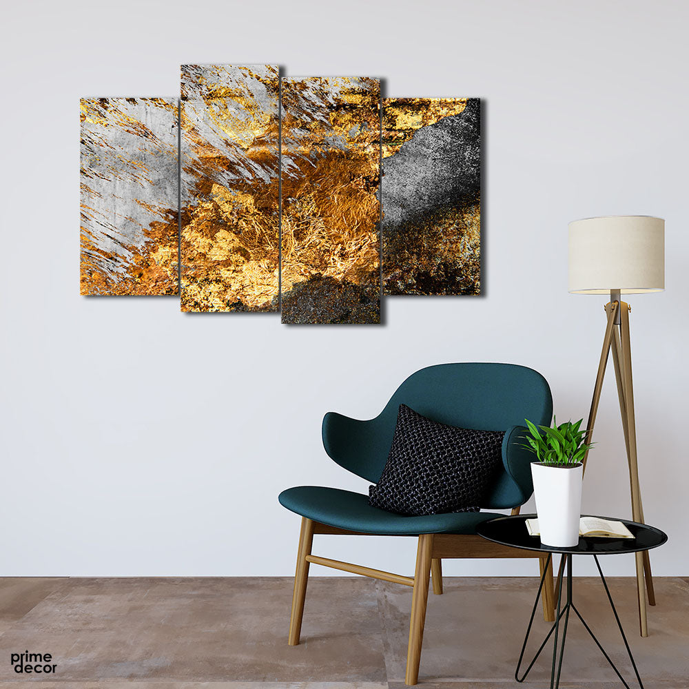 The Golden Structured Roughness (4 Panel) | Abstract Wall Art - Prime Décor