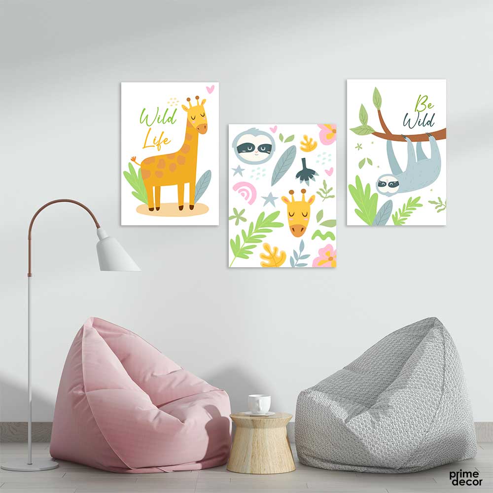 Flat Drawn Flat Illustration (3 Panel) Kids Wall Art - Prime Décor