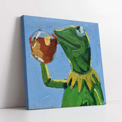 Kermit Sipping on a Tea Digital Painting (Single Panel) Square Wall Art