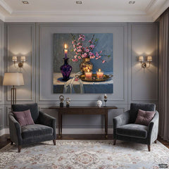 Candlelight and Blossom Flowers Still Life (Single Panel) Digital Painting Wall Art