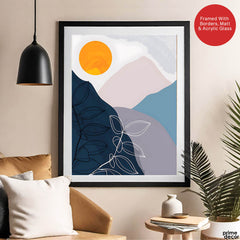 Black & White Floral Design With Moon Over Colorful Background | Abstract Floral Artwork #00295 - Prime Décor