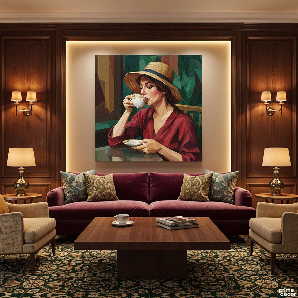 Afternoon Tea in the Garden Digital Painting (Single Panel) Square Wall Art