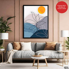 Black & White Floral Design With Moon Over Colorful Background | Abstract Floral Artwork #00297 - Prime Décor