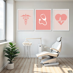 Peachy Pink Medical Elements For Hospital (3 Panel) Healthcare Wall Art - Prime Décor