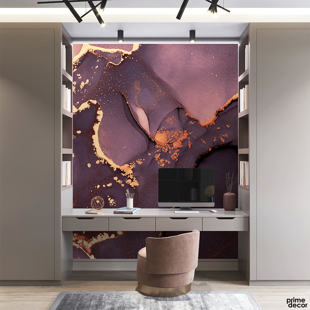 Reddish Magenta With Gold Abstract Fluid | Abstract Wallpaper Mural - Prime Décor