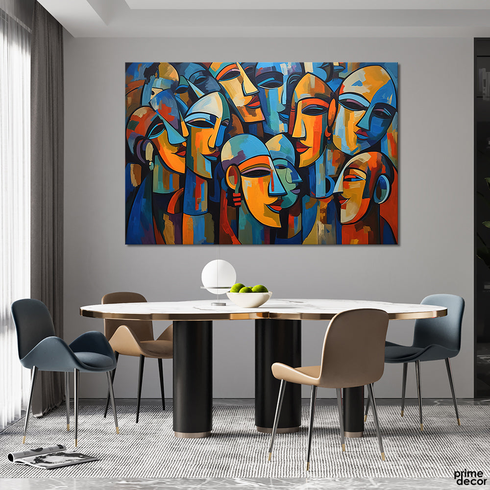 Crowd Faced Expressionism Style (Single Panel) Digital Painting Wall Art - Prime Décor