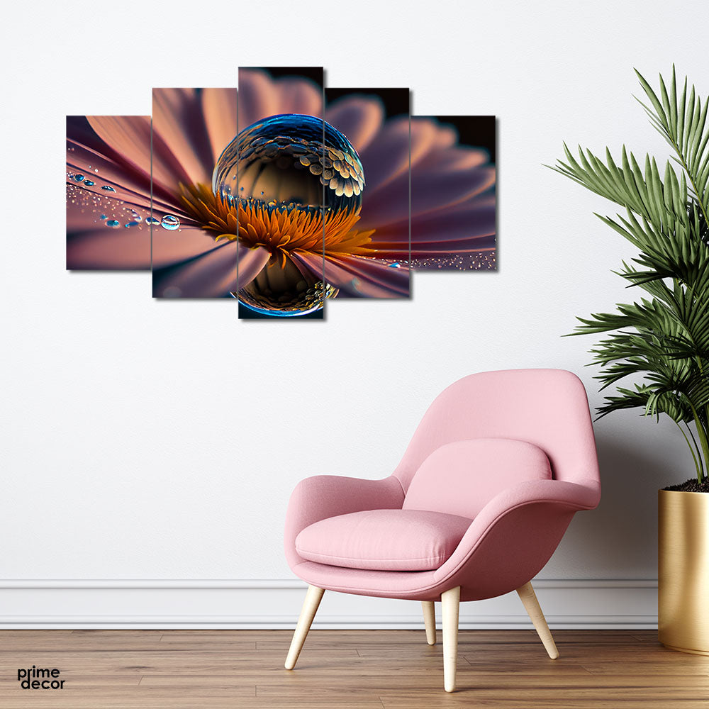 Morning Droplet on the Lily (5 Panel) Floral Painting Wall Art - Prime Décor