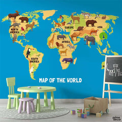 Animal World Map Kids Room | Kids Wallpaper Mural - Prime Décor