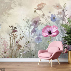 Beautiful Pink & Purple Flowers Artwork | Floral Wallpaper Mural