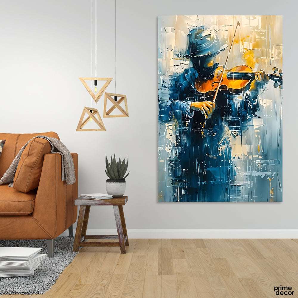 Abstract Artwork Of A Man Playing Violin (Single Panel) Music Wall Art