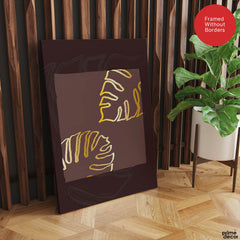Golden Tropical Leaves Over Purple Brown Background | Abstract Floral Artwork #00300 - Prime Décor