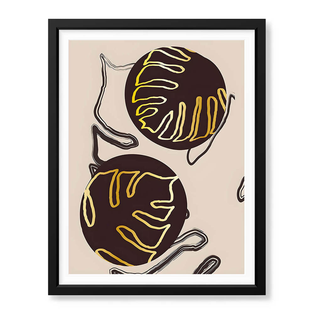 Golden & Purple Brown Tropical Leaves Over Beige Background | Abstract Floral Artwork #00301 - Prime Décor