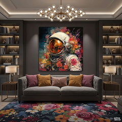 Floral Astronaut in Space Digital Painting (Single Panel) Square Wall Art