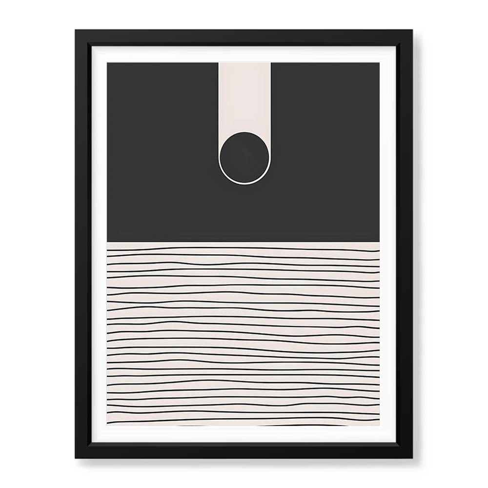 Black & White Linear Design Over Moon Shape Abstract | Abstract Office Artwork #00305 - Prime Décor
