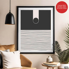 Black & White Linear Design Over Moon Shape Abstract | Abstract Office Artwork #00305 - Prime Décor