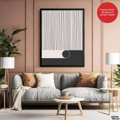 Black & White Linear Design Over Moon Shape Abstract | Abstract Office Artwork #00306 - Prime Décor