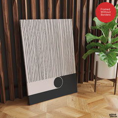 Black & White Linear Design Over Moon Shape Abstract | Abstract Office Artwork #00306 - Prime Décor