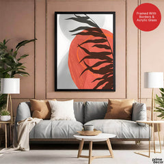 Beautiful Tropical Leaves Over Orange & Grey Background | Abstract Floral Artwork #00307 - Prime Décor
