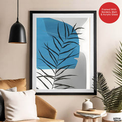 Beautiful Tropical Leaves Over Blue & Grey Background | Abstract Floral Artwork #00308 - Prime Décor
