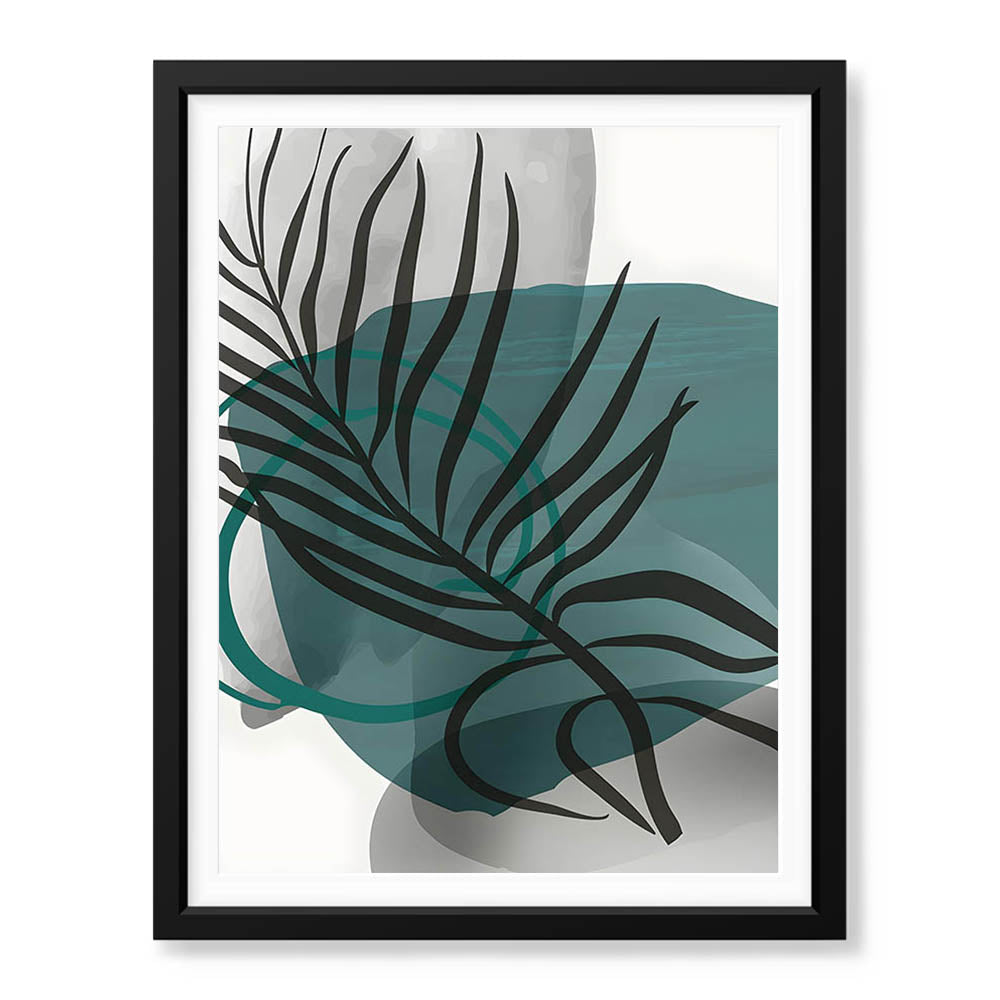 Beautiful Tropical Leaves Over Green & Grey Background | Abstract Floral Artwork #00309 - Prime Décor