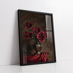 Deep Red Lilies In Ornate Vase Knife Work (Single Panel) Digital Painting Wall Art