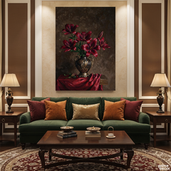 Deep Red Lilies In Ornate Vase Knife Work (Single Panel) Digital Painting Wall Art