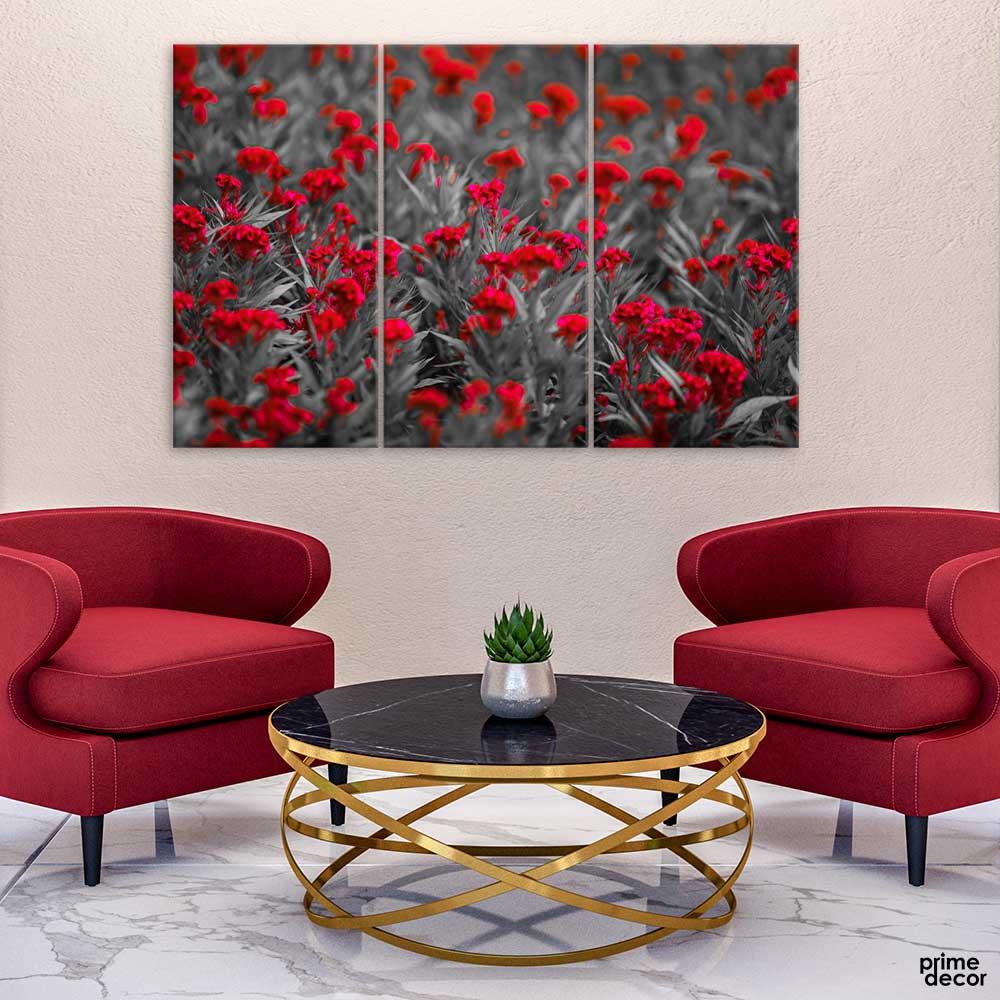 Beautiful Reddish Flowers (3 Panel) Floral Wall Art - Prime Décor