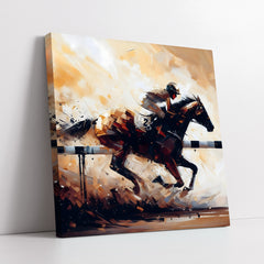 Galloping Horse And Jockey Knife Work (Single Panel) Digital Painting Wall Art