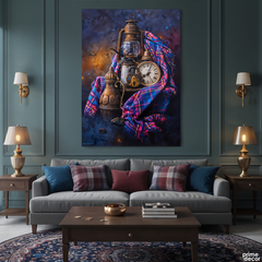 Antique Lantern & Vintage Clock Still Life (Single Panel) Digital Painting Wall Art