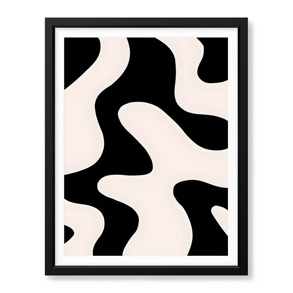 Black & White Abstract Design Over Beige Background | Abstract Office Artwork #00316 - Prime Décor