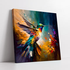 Colorful Hummingbird In Flight Knife Work (Single Panel) Digital Painting Wall Art
