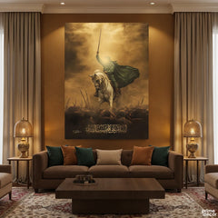 Warrior of Karbala On White Stallion (Single Panel) Digital Painting Wall Art