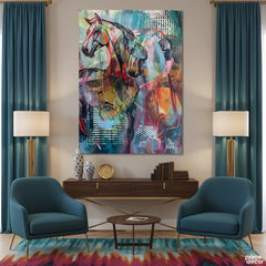 Abstract Colorful Horses Portrait (Single Panel) Digital Painting Wall Art