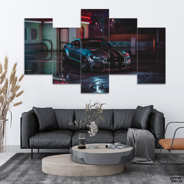 Aesthetic Racing Car In A Rainy Colorful Night (5 Panel) Car Wall Art - Prime Décor