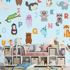 Beautiful Animals Artwork With Typography | Kids Wallpaper Mural