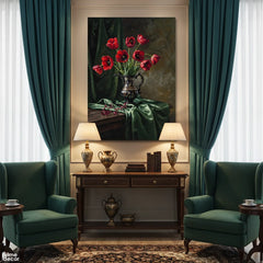 Red Tulips In Silver Pitcher Knife Work Style (Single Panel) Digital Painting Wall Art