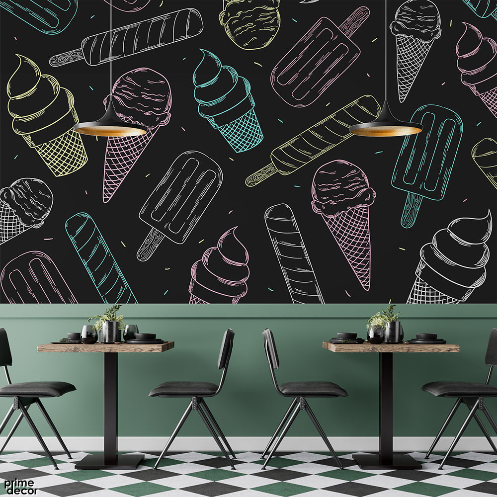 Pastel Color Ice Creams In Chalkboard Style | Food Wallpaper Mural - Prime Décor