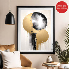 Black & Gold Abstract Art Over White And Beige Background | Abstract Fashion Artwork #00324